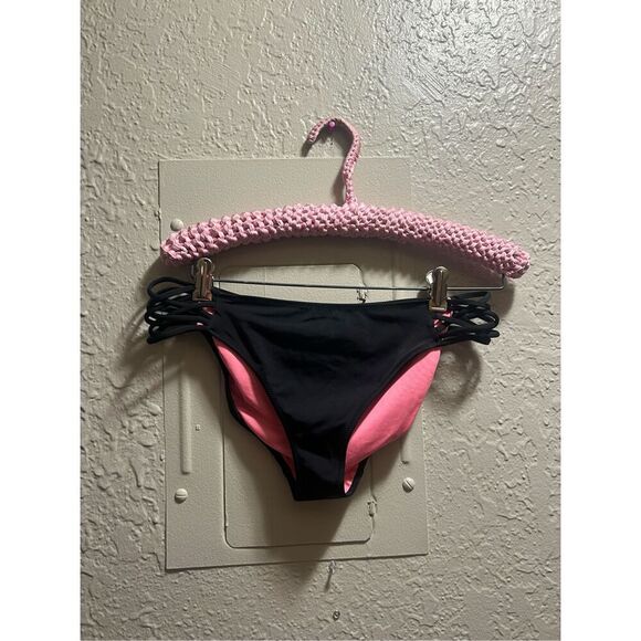 PINK By Victoria’s Secret Black Swimsuit Bottoms Woman’s Size Large -Bally On Ba - Picture 1 of 10